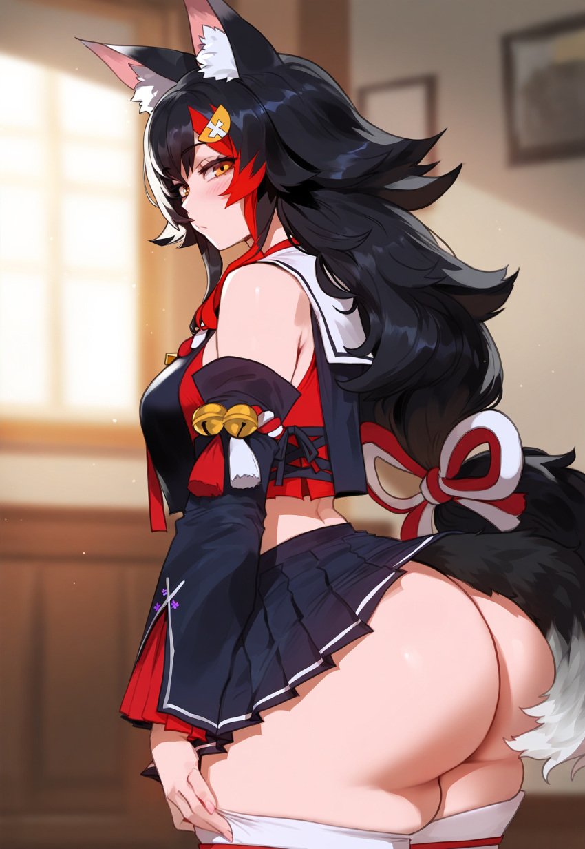 1girls ai_generated animal_ears artstyle_imitation ass black_hair breasts dat_ass female floox high_resolution hololive hololive_japan huge_ass huge_breasts kemonomimi light-skinned_female light_skin long_hair ookami_mio stable_diffusion thiccwithaq_(ai_style) thick_thighs virtual_youtuber wide_hips wolf_ears wolf_girl