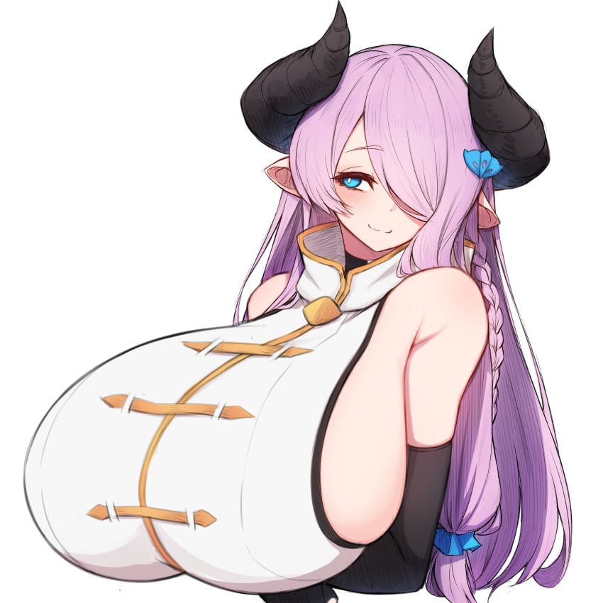 1girls big_breasts blue_eyes braid female female_focus female_only granblue_fantasy hair horns huge_breasts light-skinned_female light_skin long_hair looking_at_partner looking_away massive_breasts narmaya_(granblue_fantasy) one_eye_closed one_eye_covered one_eye_obstructed pink_hair pointy_ears rikuguma sleeveless sleeveless_shirt tagme