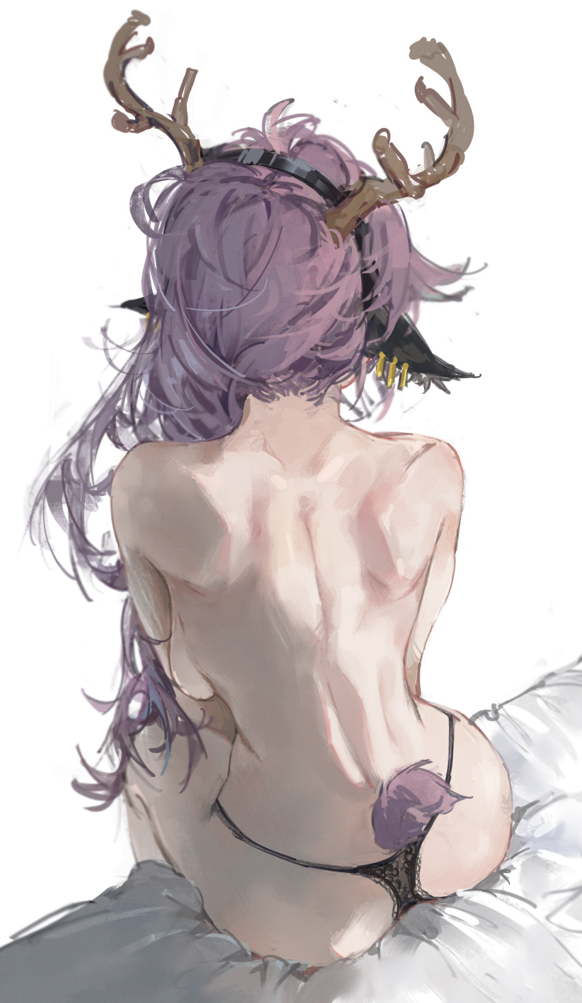 antlers arknights artist_request bare_back coldshot_(arknights) female hi_res panties tail topless