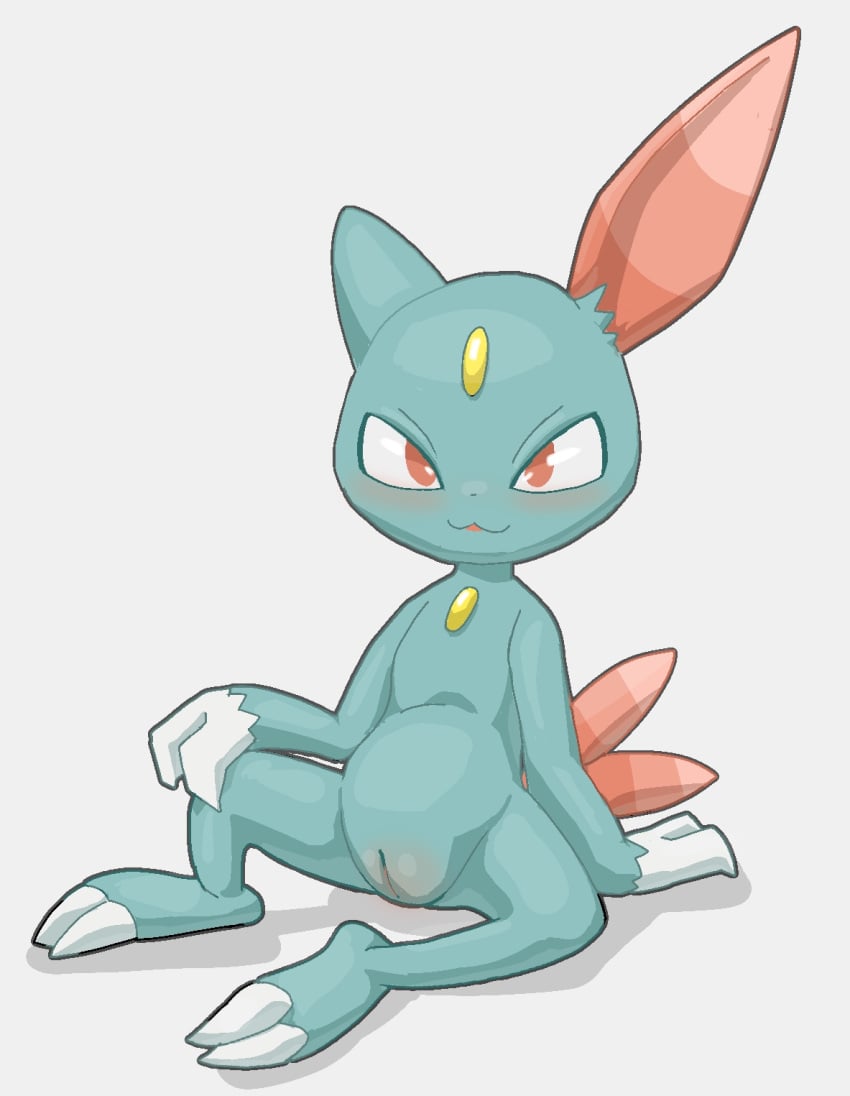 anthro female generation_2_pokemon genitals hi_res looking_at_viewer maoegou nintendo pokemon pokemon_(species) pussy sitting smile sneasel solo