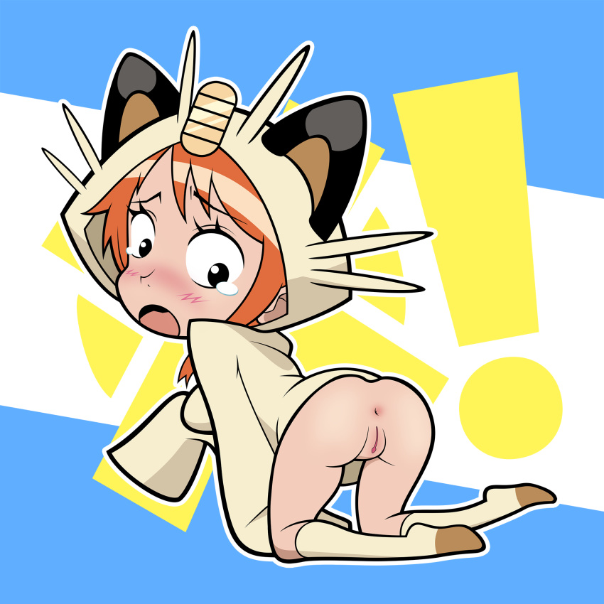 1girls anus ass blush bottomless cosplay crossover female female_only meowth meowth_(cosplay) nami one_piece orange_hair pokemon pokemon_(cosplay) pussy solo solo_female tagme