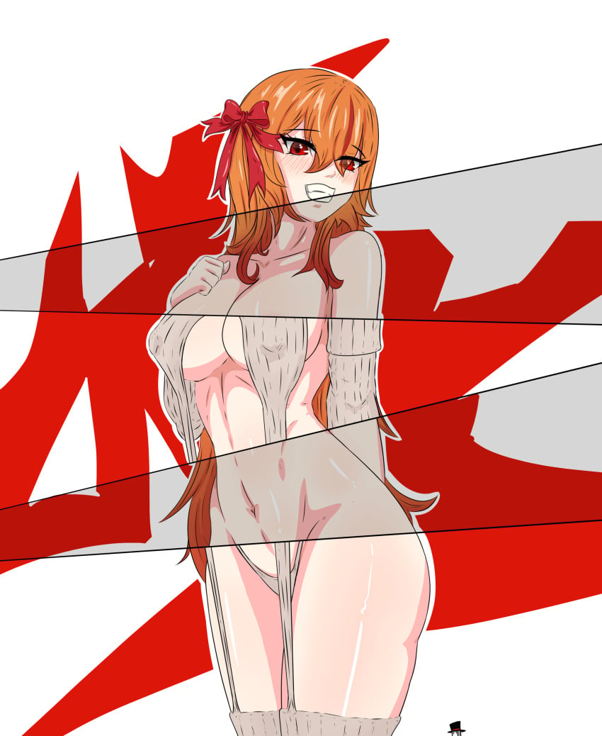 1girl breasts carreta female female_only hispanic_virtual_youtuber korean korean_female legitimate_variation sayhoml side-tie_panties standing tagme thong virgin_killer_sweater virtual_youtuber vtuber