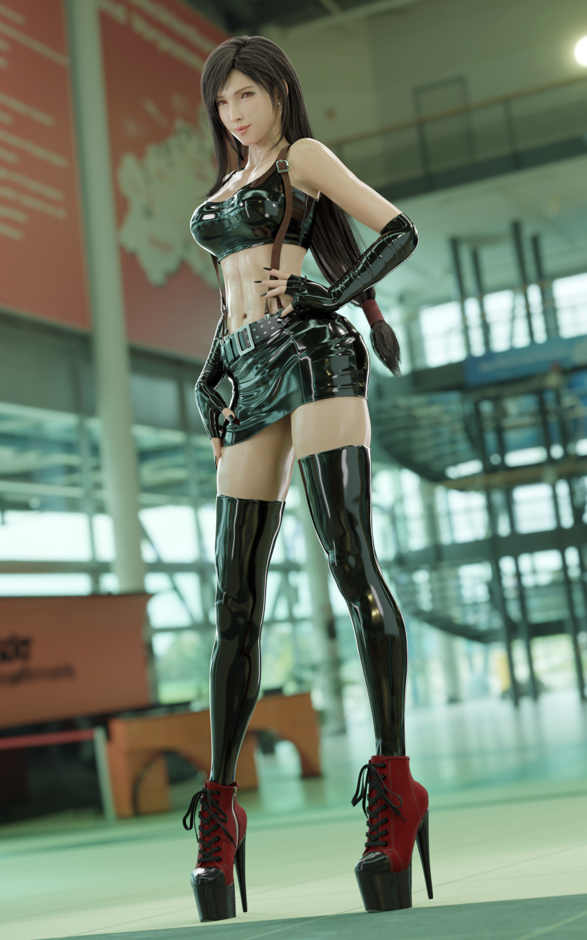 1girls final_fantasy final_fantasy_vii final_fantasy_vii_remake finalizer14 high_heels latex legwear tifa_lockhart