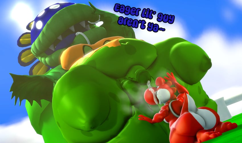 3d ass balls belly big_ass big_butt chubby cum dialogue dick english_text fat horny mario_(series) mrrainbow musky nintendo outdoors penis petey_piranha plant red_yoshi source_filmmaker super_mario_sunshine tagme text yoshi