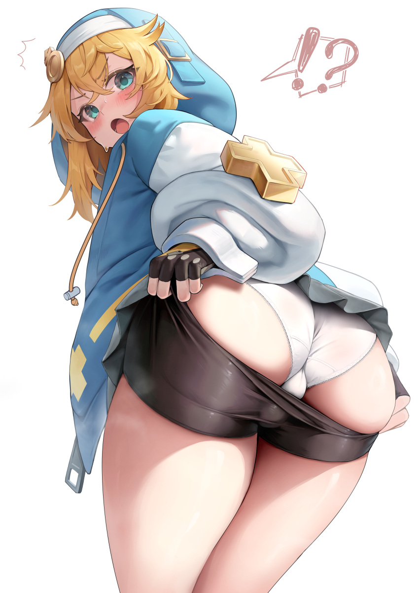 !? 1boy androgyne_symbol androgynous ass backsack bike_shorts blonde_hair blue_eyes blush bridget bulge femboy feminine_male guilty_gear guilty_gear_strive hakusyokuto long_hair male male_only open_mouth otoko_no_ko panties shorts skirt solo standing surprised thick_thighs thighs white_panties