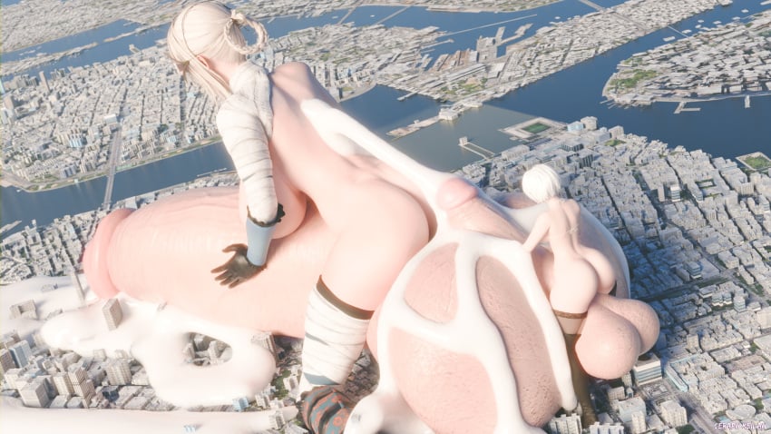 2futas 3d ass balljob balls_bigger_than_head big_ass big_breasts breasts ceraph_keilah city cum cum_everywhere cum_flood cumshot ejaculation excessive_cum futa_giantess futa_only futanari giantess huge_ass huge_balls huge_breasts huge_cock hyper hyper_balls hyper_penis kaine_(nier) light-skinned_futanari light_skin macro mostly_nude nier nier:_automata nier_replicant nude nude_futanari penis_size_difference short_hair sitting_on_penis size_difference thick_penis white_hair yorha_2b