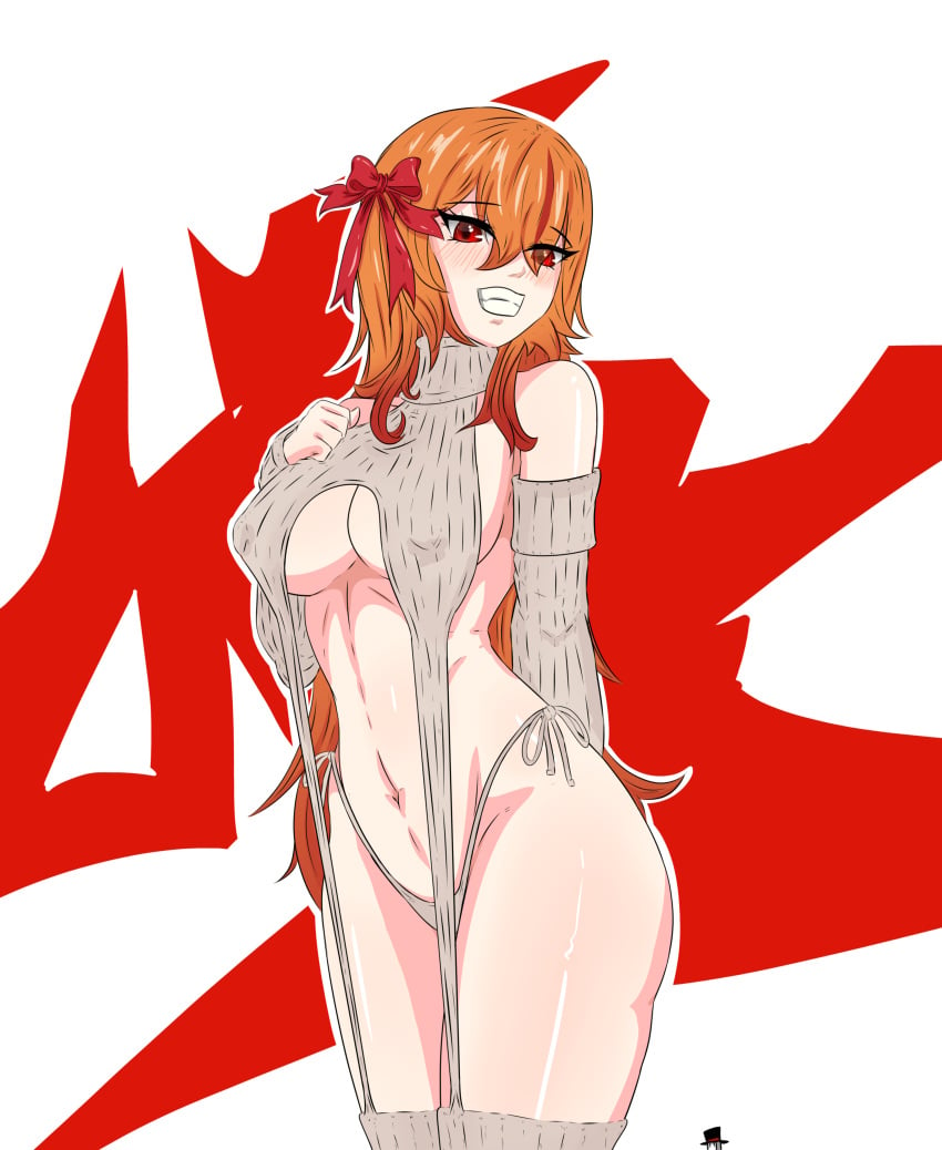 1girl breasts carreta female female_only hispanic_virtual_youtuber korean korean_female sayhoml side-tie_panties standing tagme thong virgin_killer_sweater virtual_youtuber vtuber