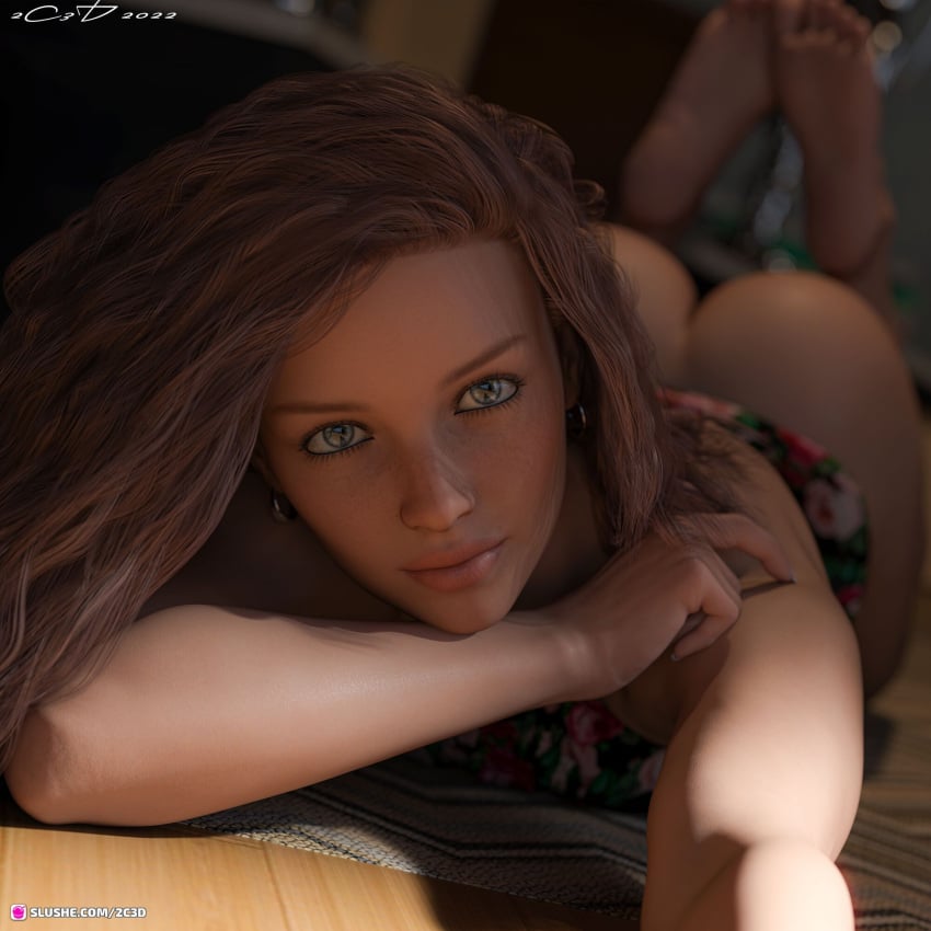 1girls 2022 2c3d 3d artist_signature ass bottomless brown_hair female female_only indoors looking_at_viewer selfie solo solo_female