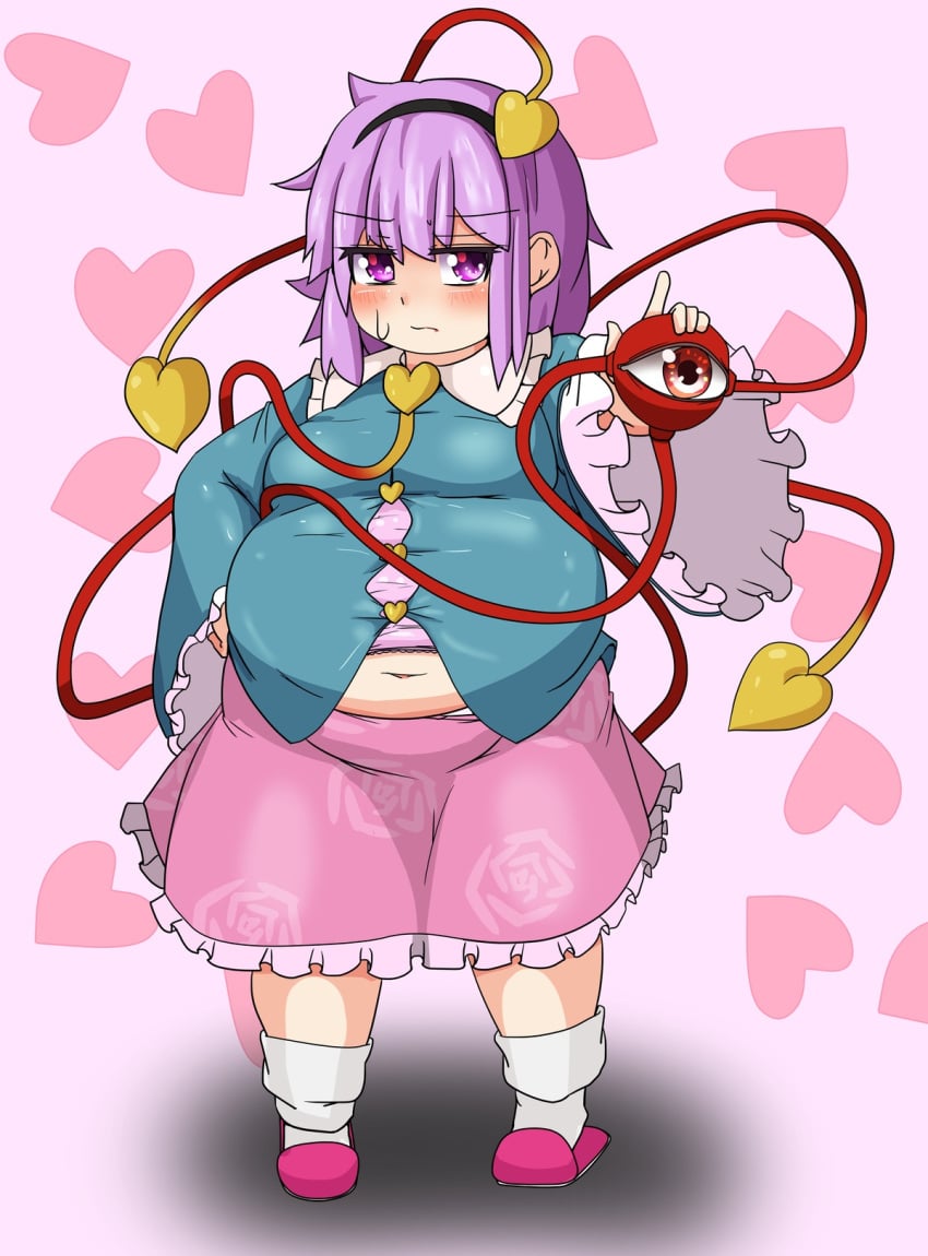 bbw belly_overhang big_belly big_female blush blush chubby chubby_female embarrassed fat fat_ass fat_female fat_fetish fat_girl fat_woman fatty large_female nerizou obese obese_female overweight overweight_female pig pink_hair plump pork_chop satori_komeiji sweat sweatdrop sweating thick_thighs tight_clothes tight_clothing tight_fit touhou tubby weight_gain