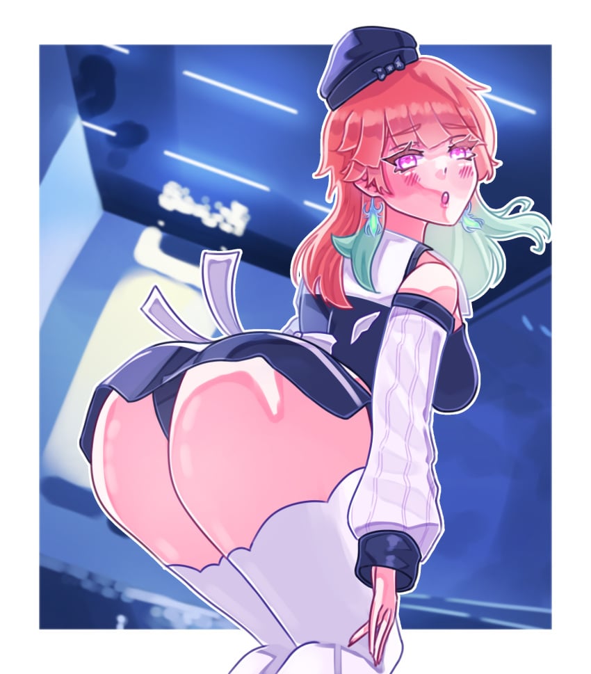 arched_back ass ass_focus clothed clothing hololive hololive_english hololive_myth looking_back misslewd panties takanashi_kiara thick_thighs thighhighs thighs upskirt virtual_youtuber