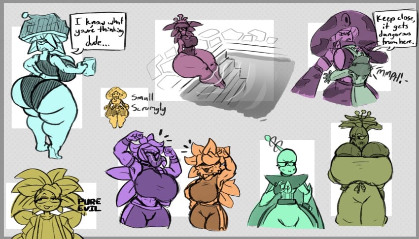 aloe_(pvz) ass big_ass big_breasts breasts cactus_(pvz) chomper_(pvz) fume_shroom_(pvz) gijinka grimrose_(pvz) huge_breasts ice_shroom_(pvz) jstolpa laser_bean_(pvz) multiple_girls plants_vs_zombies primal_sunflower_(pvz) thick_thighs thighs