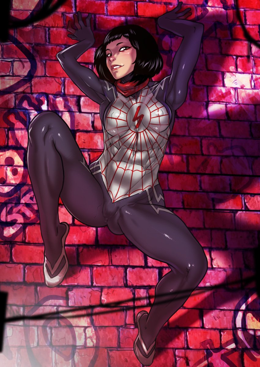 1girls asian asian_female black_hair cindy_moon climbing_wall ganassa hero_costume marvel marvel_comics medium_breasts medium_hair muscular_female short_hair silk_(marvel) skinny spider-man_(series) superhero_costume superheroine wall_crawling