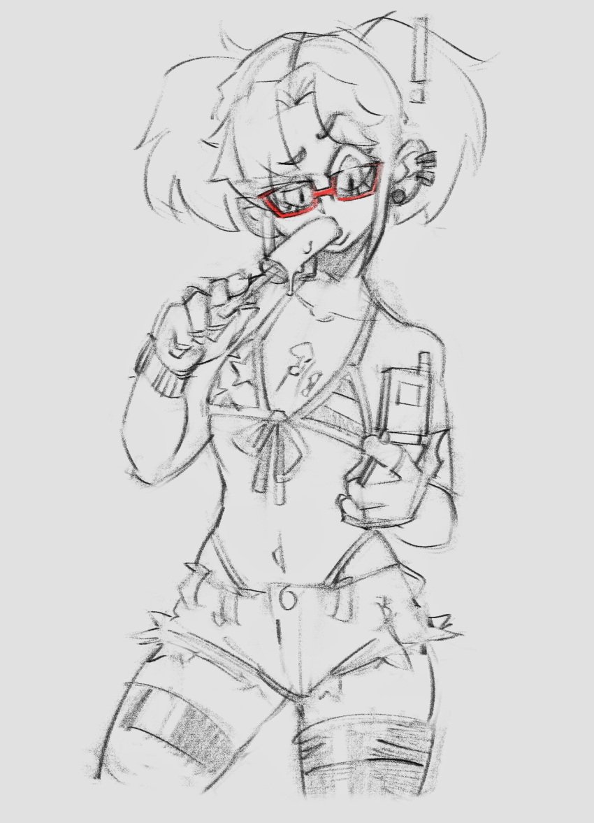 breasts flag_bikini fuelvt hispanic_virtual_youtuber ice_cream ice_cream_on_breasts phone sketch skuunk02 vtuber