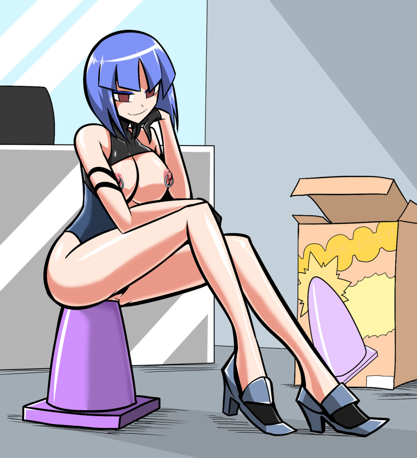 1girls anal anal_destruction ass backsu bare_legs black_gloves blue_hair breastless_clothes breasts brown_eyes buttplug chin_rest cone cone_insertion confident dildo_sitting eyeshadow female full_body giant_buttplug gigantic_buttplug gloves halia_(backsu) hi_res high_heels highres huge_buttplug huge_dildo hungry_anus hyper_buttplug large_breasts large_insertion legs looking_at_viewer naughty_face nipple_piercing nipples original piercing sex_toy shiny shiny_skin short_hair sitting sitting_on_dildo smile solo traffic_cone uncensored