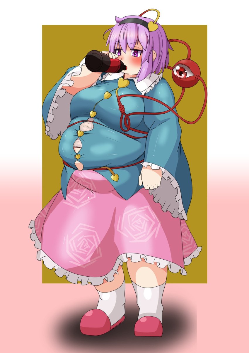 bbw belly_overhang big_belly big_female blush blush chubby chubby_female drinking embarrassed fat fat_ass fat_female fat_fetish fat_girl fat_woman fatty large_female nerizou obese obese_female overweight overweight_female pig pink_hair plump pork_chop pudgy_belly satori_komeiji thick_thighs tight_clothes tight_clothing tight_fit touhou tubby weight_gain