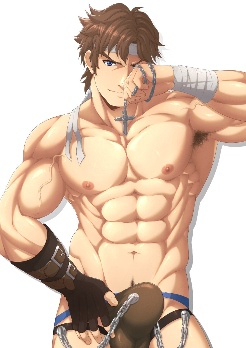 1boy bara bulge castlevania castlevania_(netflix) castlevania_nocturne inunekostudio male male_nipples male_only muscular_male nipples penis_outline richter_belmont underwear