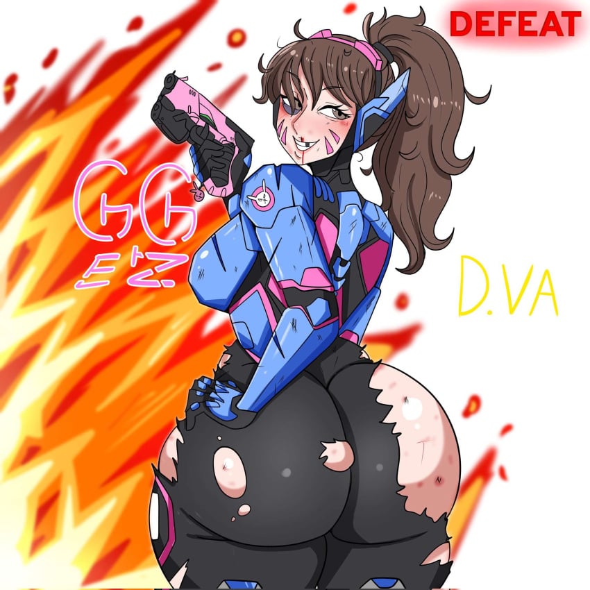 1girls ass big_ass big_breasts breasts busty curvaceous curvy curvy_body curvy_female curvy_figure d.va female huge_ass murox78 overwatch overwatch_2 torn_clothes torn_clothing voluptuous