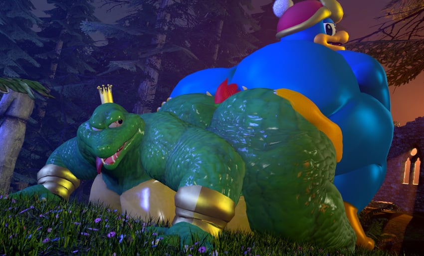 3d ass_sandwich belly big_ass big_butt bowser crossover donkey_kong_(series) facesitting facesitting_sandwich fat k_rool king_dedede kirby_(series) mario_(series) moobs mrrainbow nintendo overweight source_filmmaker tagme