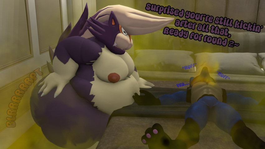 3d anthro belly dialogue english_text fart furry lucario male moobs mrrainbow nintendo nipple oc overweight overweight_male pokemon pokemon_(species) skuntank tagme text