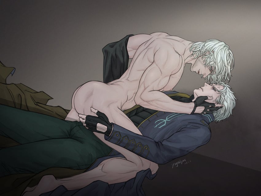 2boys ass blue_eyes brother brothers completely_nude dante devil_may_cry facial_hair gay identical_twins incest male/male male_only man_ass muscular muscular_male nude tagme twin_brothers twincest twins vaness_fu vergil white_hair yaoi