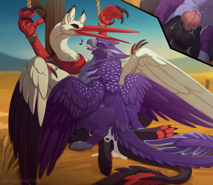 ambiguous_species animal_genitalia avian balls beak bird black_body black_claws black_fur claws dinkysaurus duo erection feet female feral fur genitals gryphon hi_res hybrid male male/female mythological_avian mythological_creature mythology pawpads penetration pink_tongue purple_beak purple_body purple_fur red_pawpads sheath talons toes tongue vaginal_penetration vaginal_penetration white_body white_fur