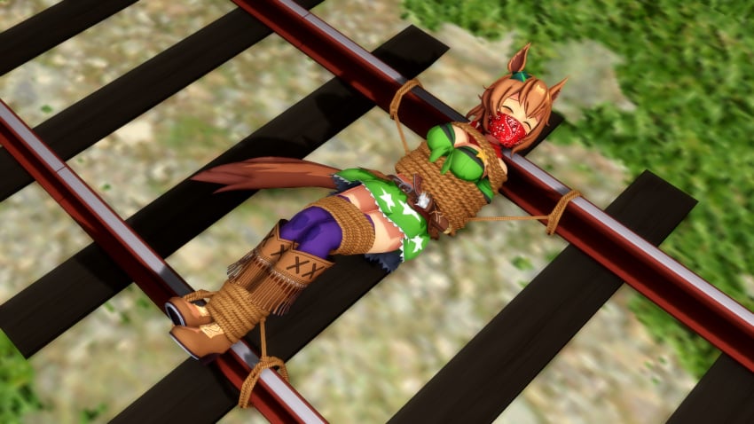 1girls 3d bondage female gag imminent_death over_the_nose_gag solo taiki_shuttle_(umamusume) umamusume y0z0ra