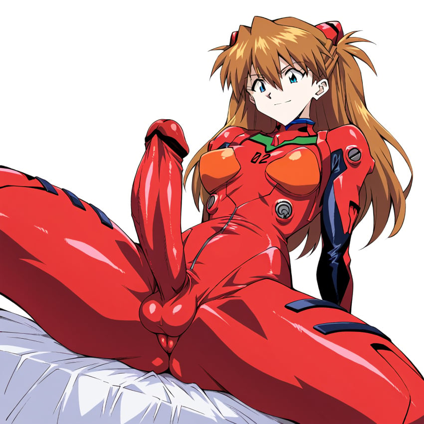 1futa ai_generated asuka_langley_sohryu balls big_cock big_penis blue_eyes clothed clothing dickgirl erect erect_penis erection futa_only futanari human intersex light-skinned_futanari light_skin long_hair long_penis neon_genesis_evangelion orange_hair penis scrotum solo solo_futa testicles