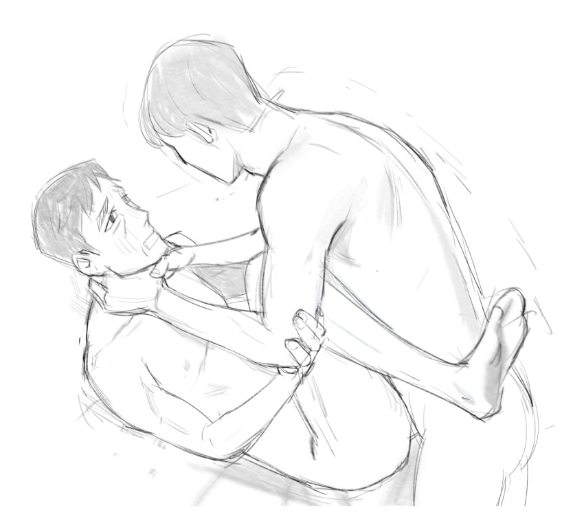 anal_sex black_and_white blush choking choking_while_penetrating dom/sub dubious_consent geminireplica hand_on_throat hwang_in-ho male/male male_only male_rape_victim missionary_position naked naked_male rape seong_gi-hun short_hair sketch squid_game struggling trembling yaoi