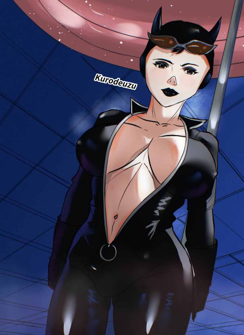 1girls 2d animal_ears background batman:_year_one batman_(series) big big_breasts black_bodysuit black_clothing black_lipstick bodysuit boobs boots breasts bulge canonical_scene cat_ears catsuit catwoman catwoman_(2011) catwoman_(injustice) catwoman_(the_dark_knight_rises) catwoman_costume_(2002) catwoman_costume_(2018) cleavage clothed clothed_female clothing color cosplay dc dc_comics eyewear female female_only front_view goggles goggles_on_forehead goggles_on_head holding holding_whip kurodeuzu large_breasts latex latex_suit leather_suit lips lipstick looking_at_viewer low-angle_view nipple_bulge no_bra no_underwear non-web_source open_bodysuit open_clothes pole selina_kyle simple_background solo standing strip_club strip_tease stripper stripper_pole tight_clothing unzipped unzipped_bodysuit