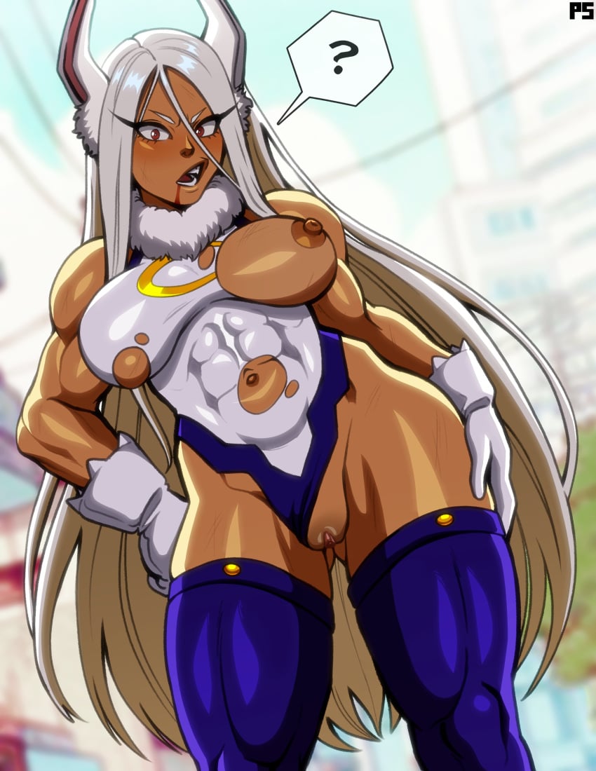 1girl 1girls alternate_version alternate_version_available areolae battle_damage boku_no_hero_academia breast_slip breasts bunny_ears city city_background costume damaged_clothes damaged_clothing dark-skinned_female dark_skin female female_only legwear leotard leotard_aside long_hair miruko my_hero_academia nipples pumpkinsinclair pussy rumi_usagiyama solo solo_female superhero superheroine tagme torn_clothes white_hair