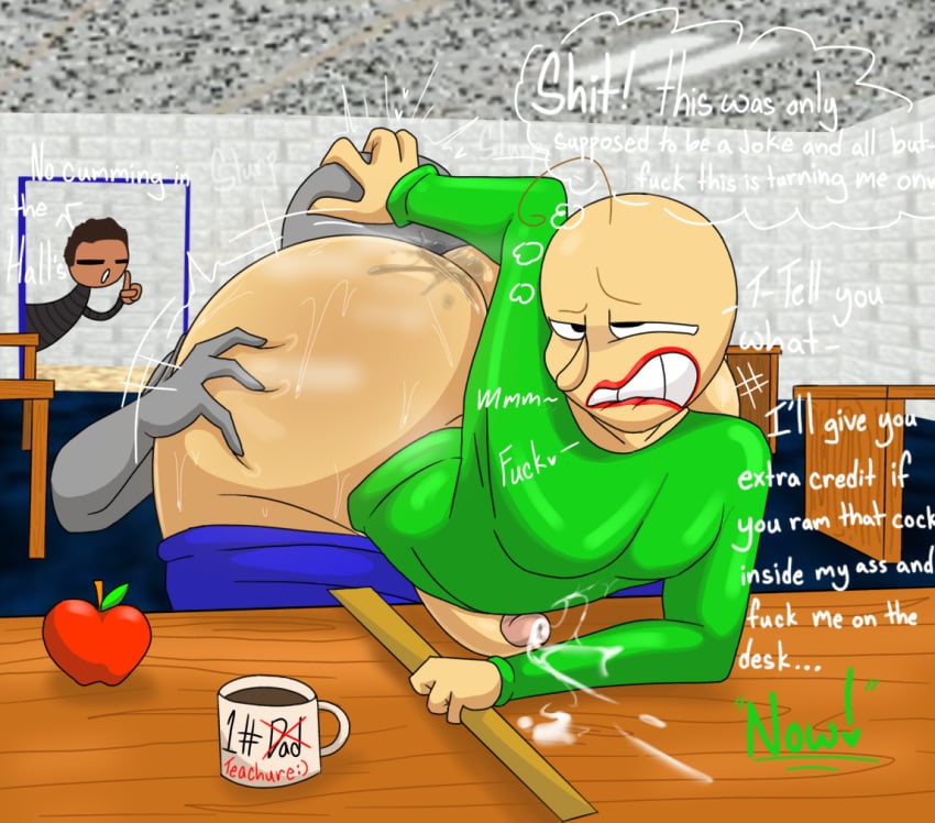 anonymous_male apple bald baldi baldi's_basics_in_education_and_learning baldis_basics biting_lip blue_door bottom_heavy classroom closed_eyes coffee_mug cum_on_desk dark_hair gay_oral grey_shirt grinding_on_tongue hair_strand hands_on_ass head_grab holding_ruler horny japansadface leaning_on_desk male_only pants_down principal_of_the_thing reaching_back red_lips rimjob ruler skinny sweat sweaty_ass sweaty_butt teacher_and_student text toony wet_anus wet_ass