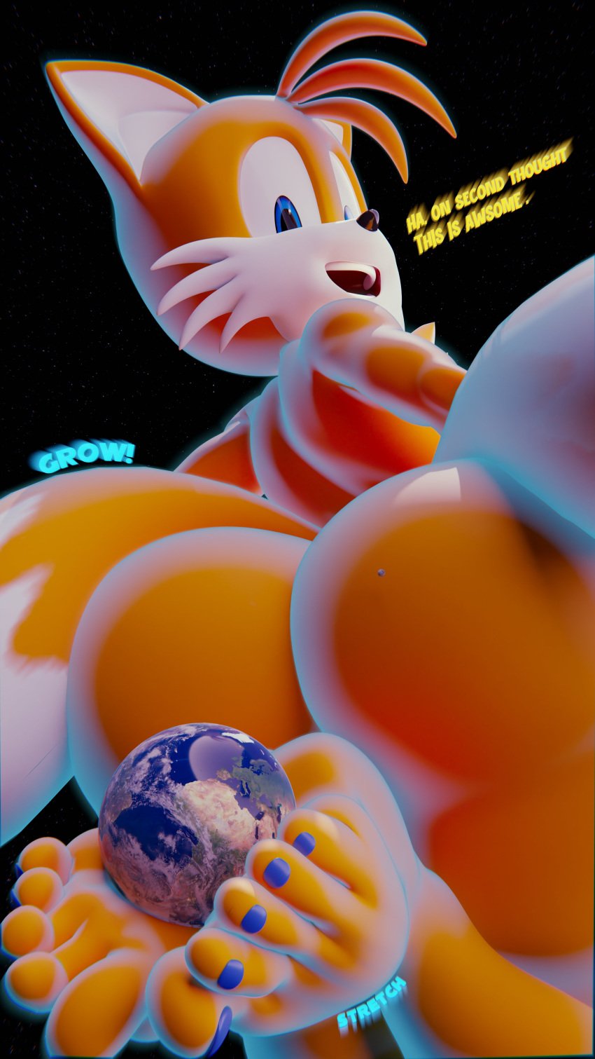 3d_(artwork) big_ass earth femboy giant gullygulson macro male painted_toenails planet sega sonic_(series) tails tails_the_fox