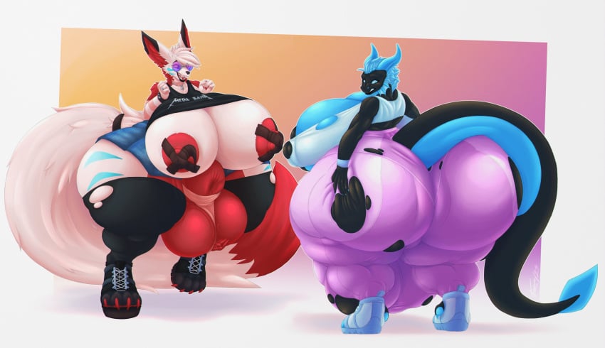 2boys anthro areolae ass ass_bigger_than_head ass_focus ass_grab balls big_areola big_ass big_balls big_breasts big_butt blue_hair bubble_butt busty_boy clothing curvaceous curvy curvy_figure dat_ass dragon dragon_boy dumptruck_ass erect_nipples femboy fox fox_boy fraydwagon furry girly glasses grabbing_own_ass horns huge_ass huge_balls huge_breasts hyper_ass hyper_balls hyper_breasts legwear long_tail mostly_nude nipple_tape ripped_clothing ripped_pants ripped_shirt scalie sheath short_hair stockings tail tape thick_thighs voluptuous voluptuous_male wide_hips