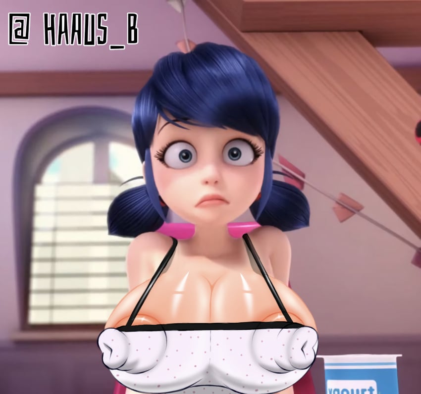 1girls alternate_breast_size big_breasts breasts edit edited female female_only giant_breasts haaus_b hyper_breasts ladybug_(character) marinette_cheng marinette_dupain-cheng massive_breasts miraculous:_tales_of_ladybug_and_cat_noir miraculous_ladybug pajamas signature solo