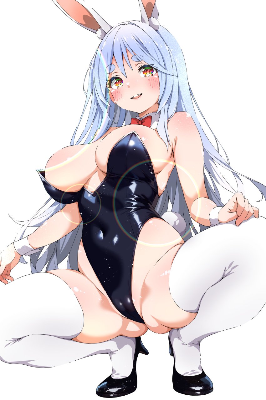 1girls absurdres animal_ear_fluff animal_ears bare_shoulders black_footwear black_leotard blue_hair blush breasts covered_navel detached_collar fake_animal_ears female female_only high_heels highres hololive hololive_fantasy hololive_japan holomilfs isakoro_(hx9cj) large_breasts leotard light-skinned_female light_skin long_hair looking_at_viewer mature_female multicolored_hair open_mouth pekomama playboy_bunny rabbit_ears rabbit_girl red_eyes short_eyebrows simple_background smile solo squatting strapless strapless_leotard thick_eyebrows thighhighs virtual_youtuber white_background white_hair white_thighhighs wrist_cuffs