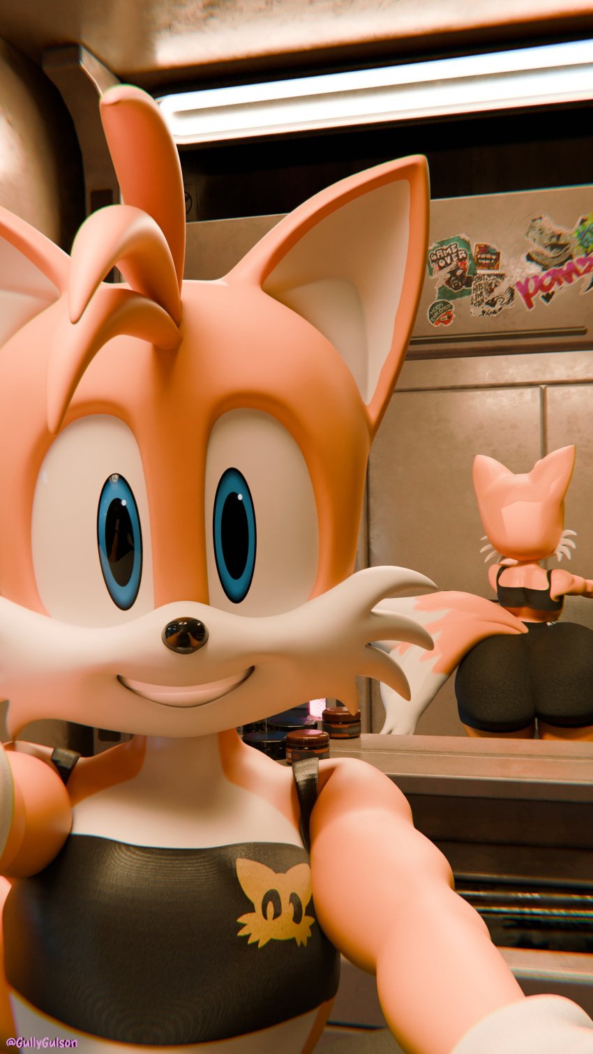 3d big_ass elevator femboy gullygulson macro male reflection sega selfie sonic_(series) tails tails_the_fox