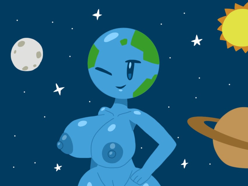 1girls big_ass big_breasts blue_skin earth moon saturn space sun