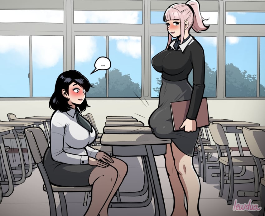 2futas blush bulge classroom exhibitionism futanari lewdua school_uniform