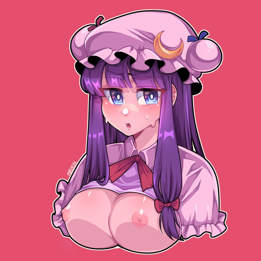 1girls breasts marukunart nipples patchouli_knowledge purple_hair touhou touhou_project