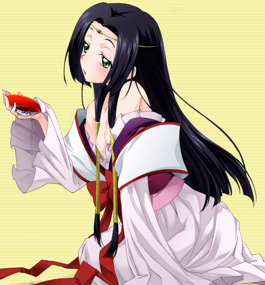 blush breasts code_geass drunk highres long_hair open_clothes open_shirt sumeragi_kaguya