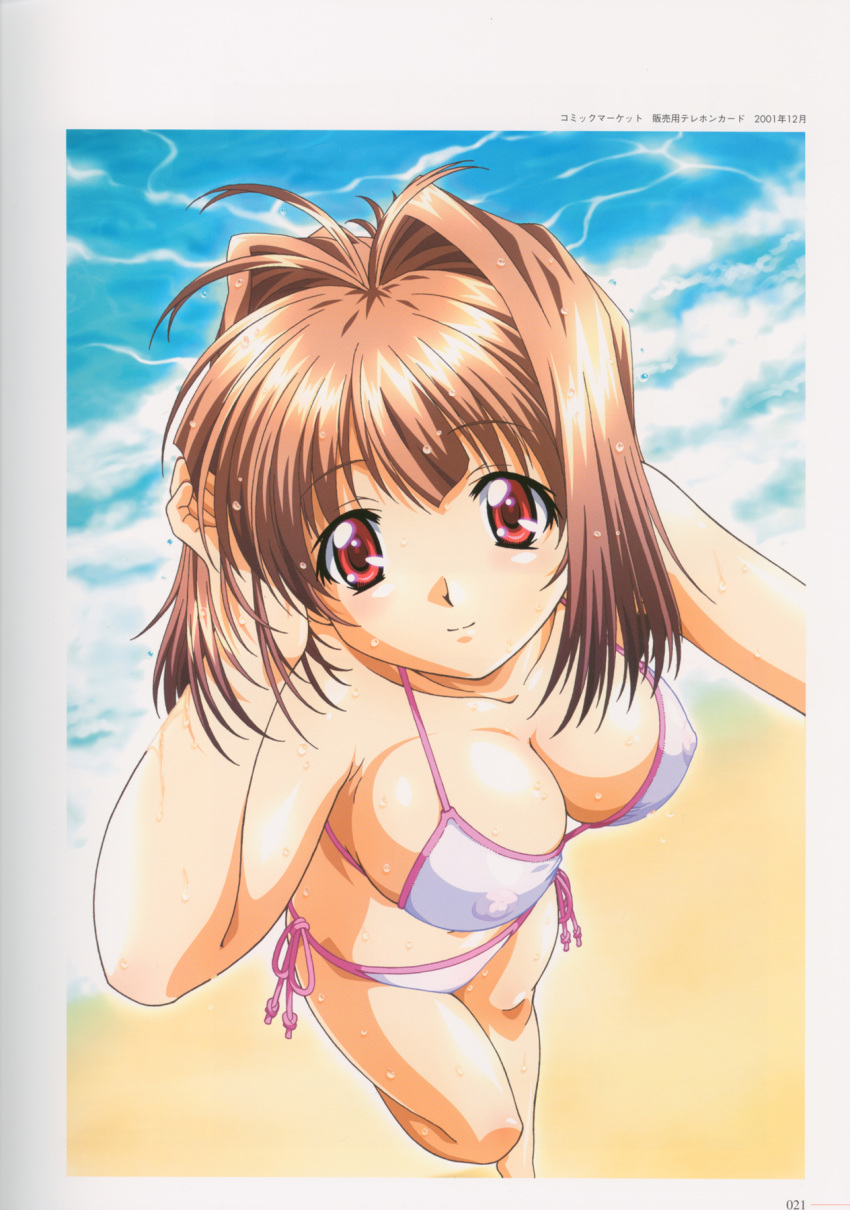 2001 bikini blush breasts highres kawai_rie lovers_(game) official_art pointy_chin short_hair swimsuit taki_minashika