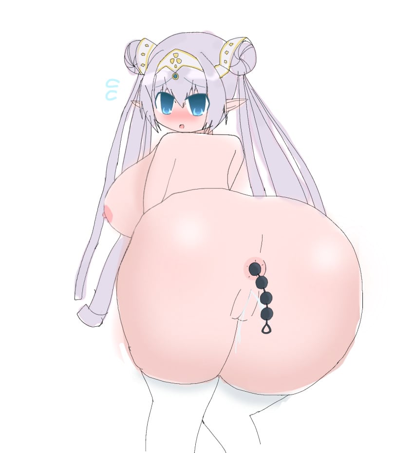 1girls anal anal_beads anus big_ass big_breasts big_butt blue_eyes britomart_(fate) buttmoe69ing_(artist) cute elf elf_ears fate/grand_order fate_(series) female female_ejaculation female_only flying_sweatdrops grey_hair hair_bun nipples plump pussy pussy_juice sex_toy squirting squirting_from_anal thighhighs twintails white_thighhighs