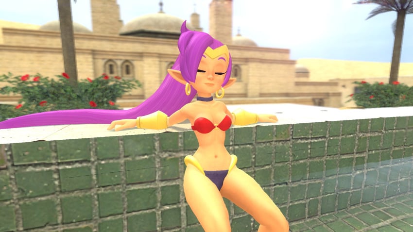 1girls 3d bra bra_only breasts closed_eyes female female_only long_hair panties ponytail purple_hair shantae shantae_(character) solo solo_female solo_only thhypercombine12 very_long_hair