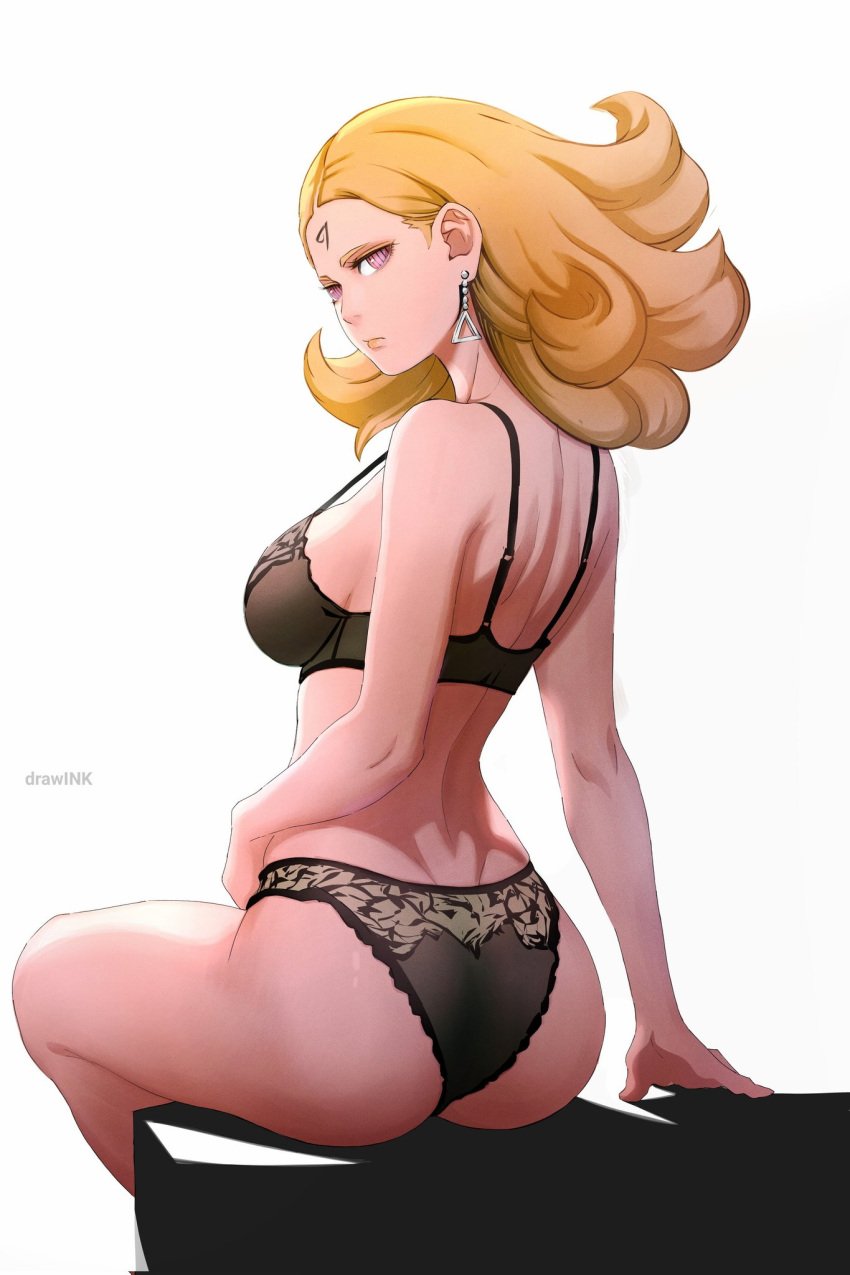 1girls ass ass_focus big_ass big_breasts blonde_female blonde_hair booty boruto:_naruto_next_generations boruto:_two_blue_vortex bra breasts curly_hair cyborg delta_(boruto) drawink earrings female female_only large_ass large_breasts lingerie looking_at_viewer looking_back looking_over_shoulder naruto panties partially_nude pink_hair solo_female source_request thick thick_thighs thighs underwear