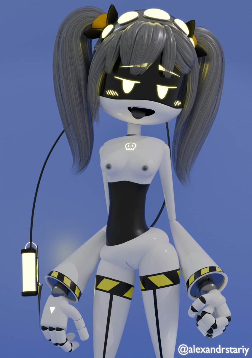 3d 3d_(artwork) alexandrstariy breasts cute drone female female_only glitch_productions gray_hair j_(murder_drones) murder_drones robot robot_girl vagina white_body yellow_eyes