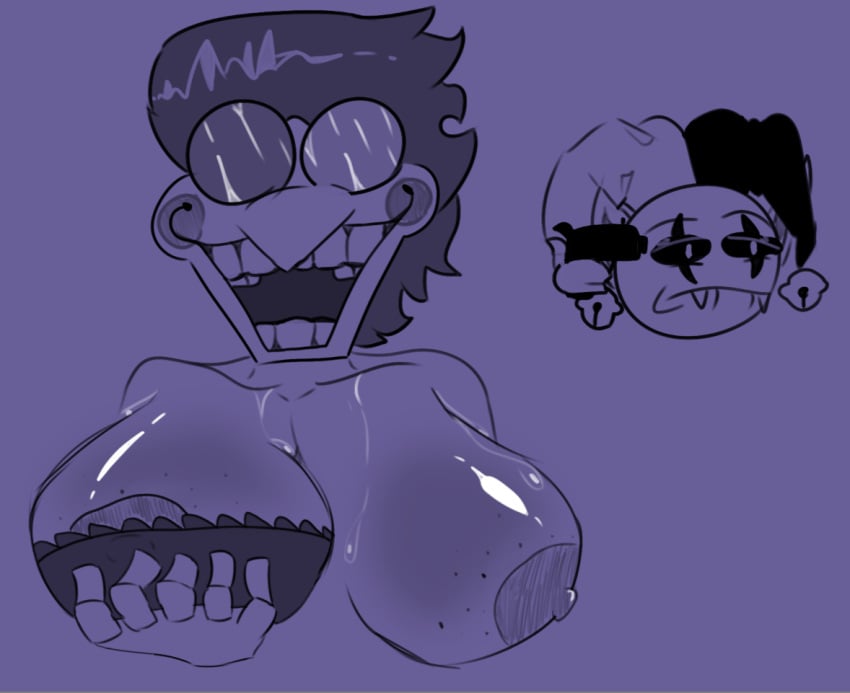 deltarune grabbing_own_breast large_breasts spamton_g_spamton sweat sweatdrop sweaty_breasts