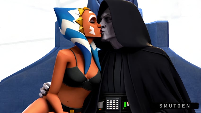 3d ahsoka_tano ai_generated artist_name bikini black_lingerie clone_wars color corrupted corruption emperor_palpatine evil interspecies kissing lingerie mascara old_man on_model orange_skin sexy_outfit sith sith_eyes sith_lord smutgen star_wars star_wars:_the_clone_wars throne throne_room togruta villain villainess