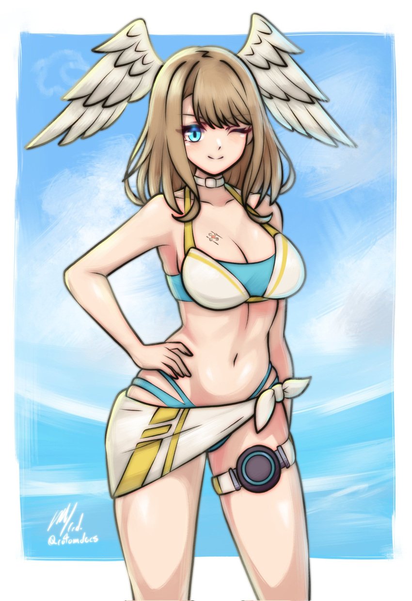 breasts eunie_(xenoblade) female female_only nintendo one_eye_closed rotomdocs solo swimsuit xenoblade_(series) xenoblade_chronicles_3