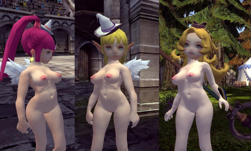 3d archer_(dragon_nest) blonde_hair breasts dragon_nest elf large_breasts long_hair multiple_girls nipples nude pussy sorceress_(dragon_nest)