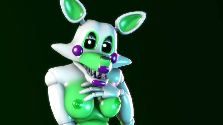 3d 4k black_eyes disboi215 five_nights_at_freddy's five_nights_at_freddy's_2 five_nights_at_freddy's_world fnaf fnaf_world fox fox_ears fox_girl glowing_eyes green_body green_breasts green_nipples hand_on_chest highres looking_at_viewer open_mouth pinup purple_cheeks purple_lipstick rosy_cheeks sfm shiny_body source_filmmaker tangle_(fnaf) white_body white_eyes